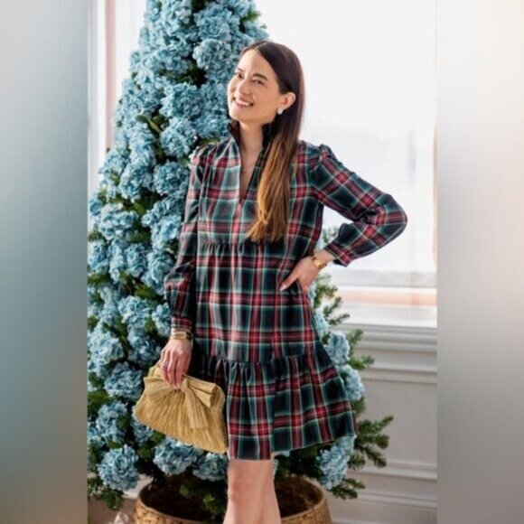 Tuckernuck NEW Palmerston Tartan Plaid Drop Waist Long Sleeve Mini Dress Size S - Picture 5 of 16